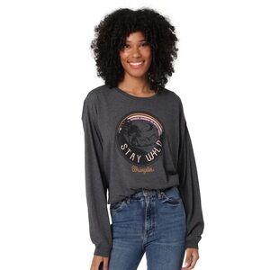 Wrangler "Stay Wild" Graphic Tee Grey Women’s Size L Western Cowgirl Relaxed Fit